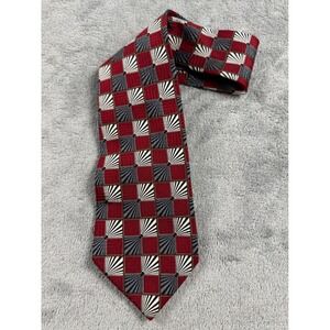 JZ Richards Mens Silk Tie Red Grey Geometric Sunburst Art Deco Hand Crafted USA